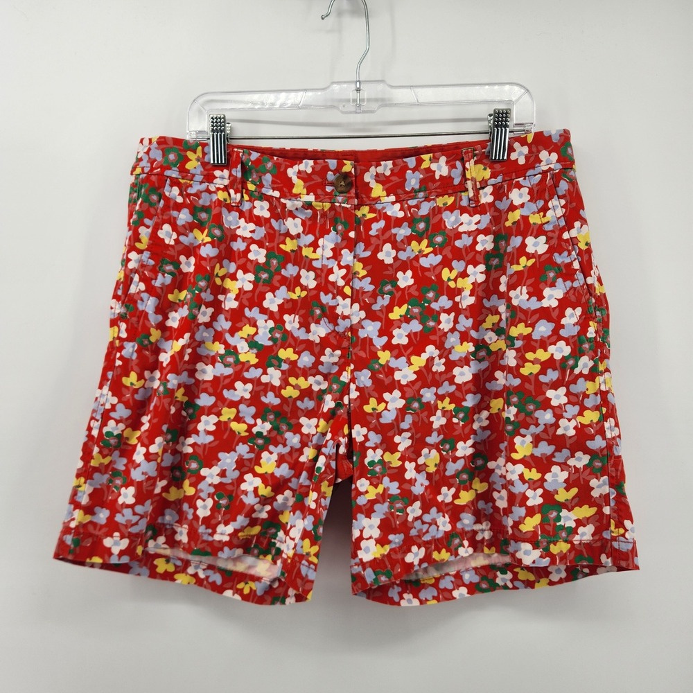 Talbots Floral Girlfriend Chino Shorts‎ Red Yellow Blue Size 12 Cotton Blend